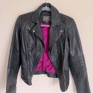 Cole Haan Genuine leather moto biker zippered jacket